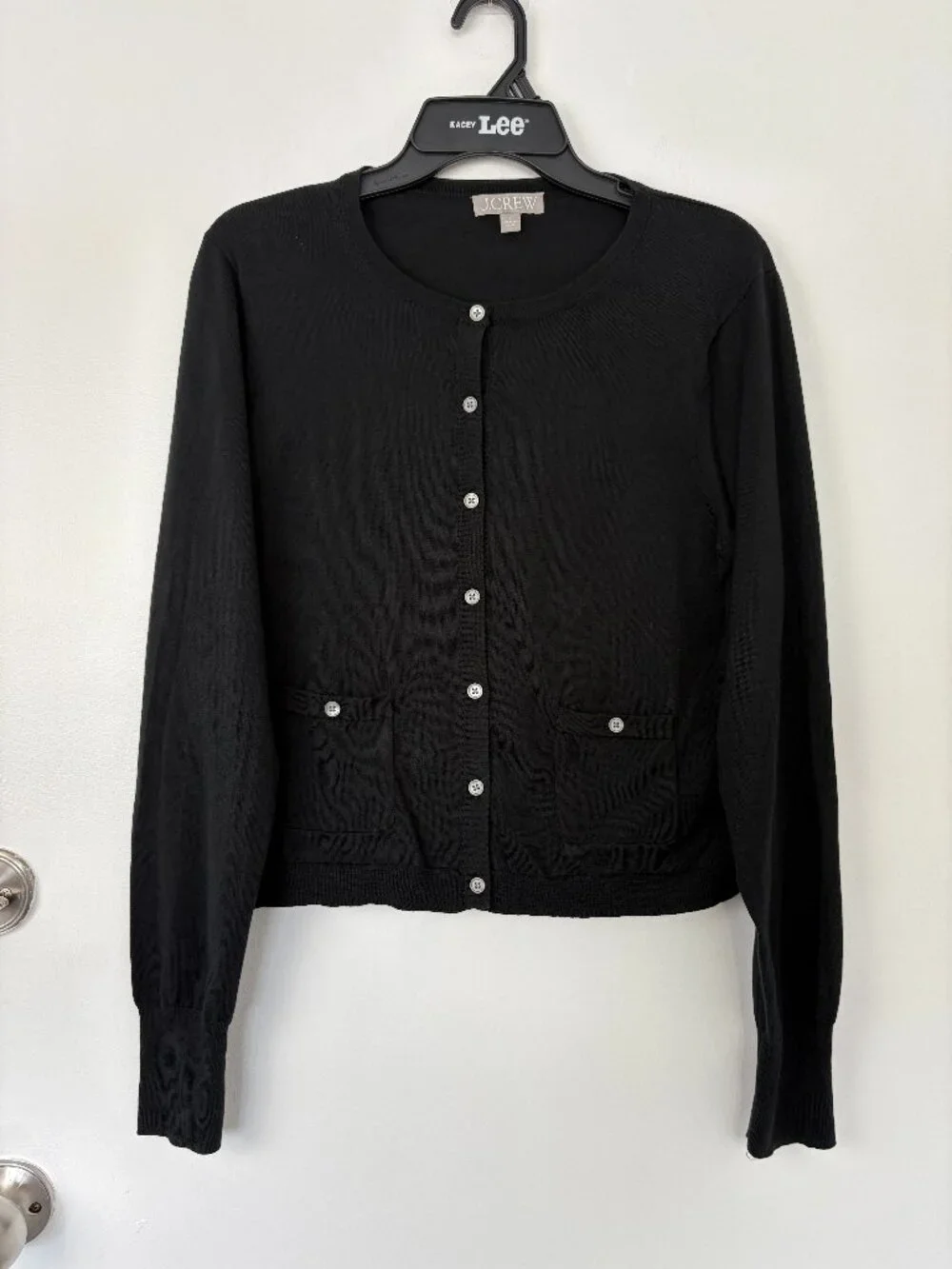 J. Crew Black Cropped Button Front Cardigan Sweater Pockets Large